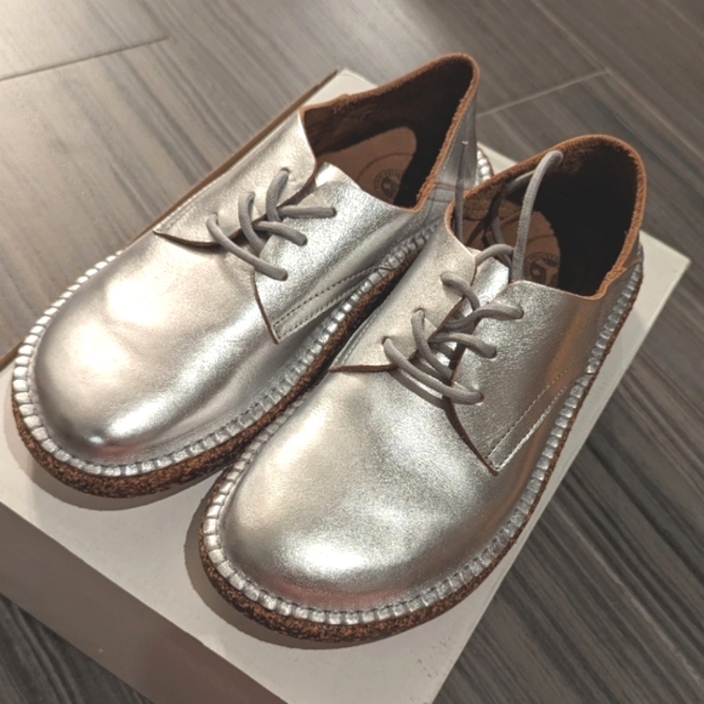 NEW Birkenstock Metallic Silver Leather (Narrow Width) sz 7 7.5 38